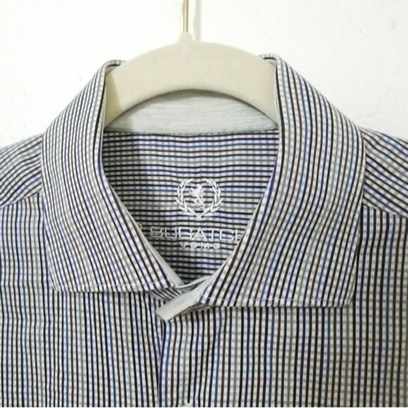 BUGATCHI UOMO Shirt Convertible Flip Cuff Men's Small / Medium* Blue Check - Picture 1 of 8